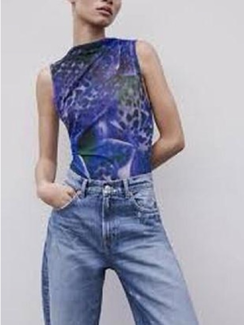 Zara Blue Abstract Sleeveless Bodysuit